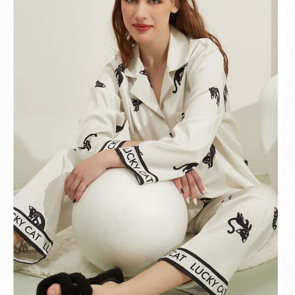 Black Cat Pajama Set Suit Homewear | Long Sleeved