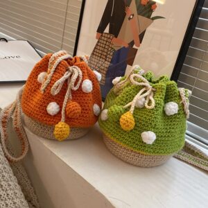 Crochet Mushroom Purse | Knitted Bucket Bag