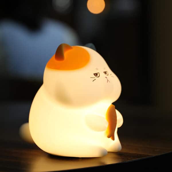 Funny Cartoon Fat Cat Night Light with Fish