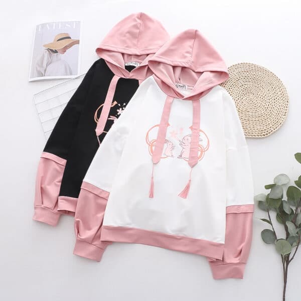 Cute Rabbit Hoodie Pink & White