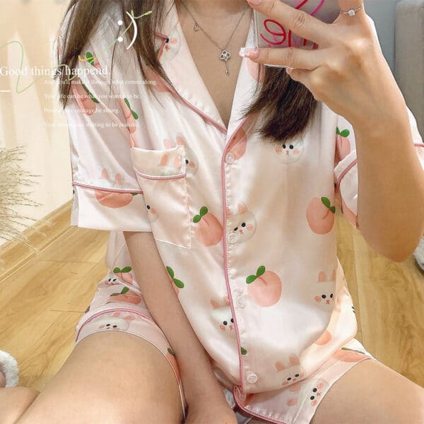 Peach Bunnies Pajama Set | Womens for Summer