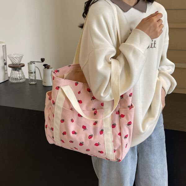 Pink Strawberry Tote | Large Capacity