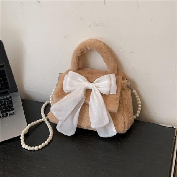 White Plush Handbag | Girly & Cute with Bow