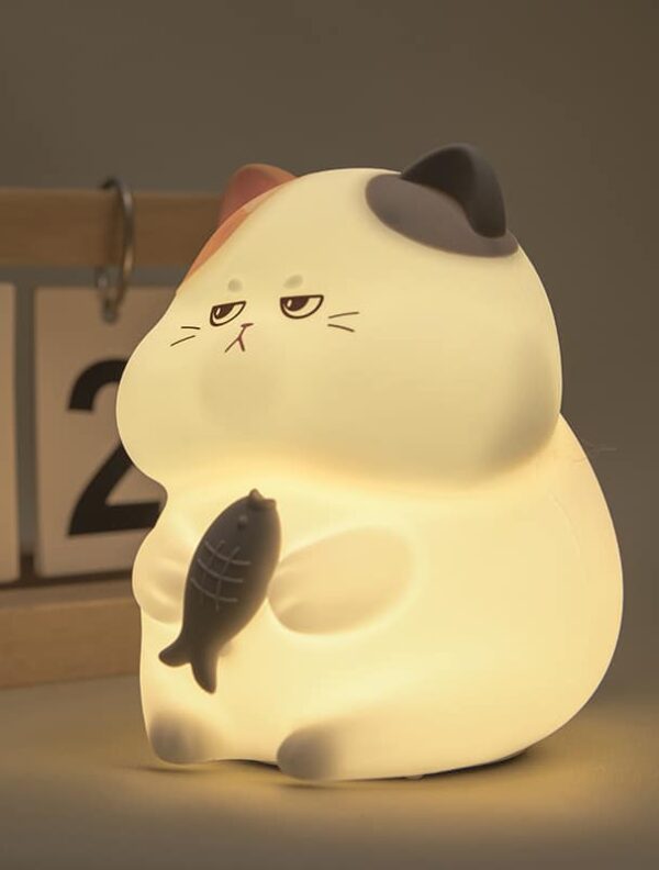 Funny Cartoon Fat Cat Night Light with Fish