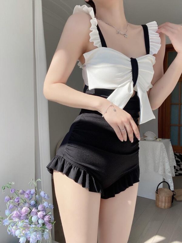 Kawaii Bodysuit One Piece | Black & White Bow and Ruffles