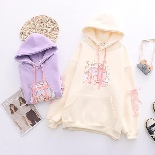 Kawaii Bunny Pullover & Japanese Peach Drink Design with Hood