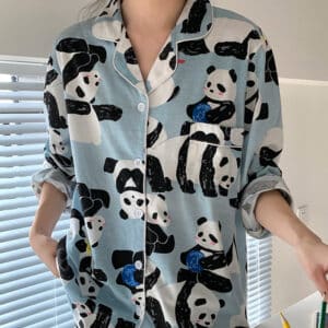 Blue Panda Pajamas Long Womens