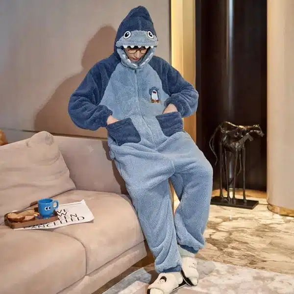 Blue Shark Pajama Onesie with Shark Hood