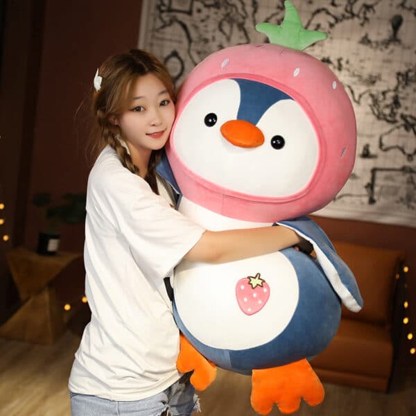 Kawaii Penguin Plush with Strawberry Hat