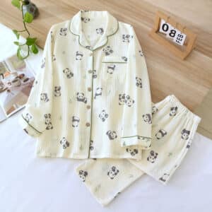 Cute Panda Pj Set with Pattern | Beige Womens