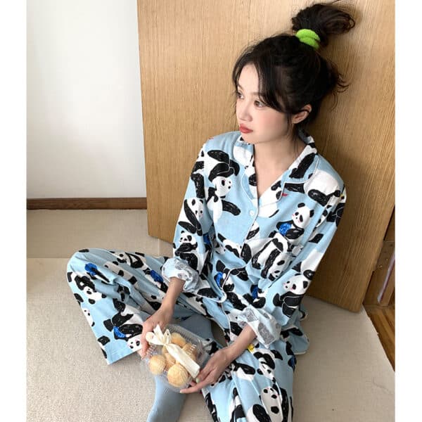 Blue Panda Pajamas Long Womens