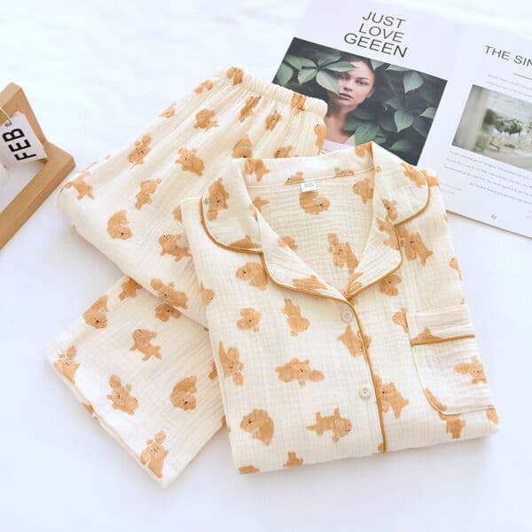 Dog PJs Set Suit Beige with Pattern (2-Piece)