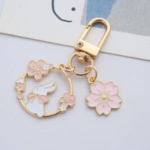 Cute Bunny Keychain and Sakura Flower Gold