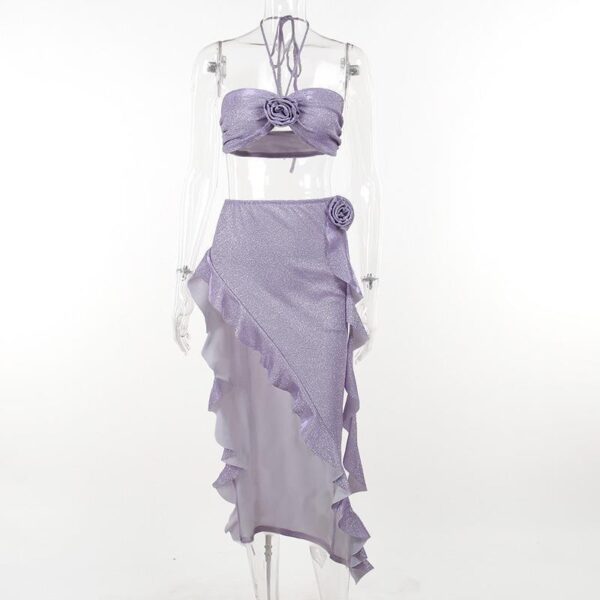 Split Skirt Cover Up Bikini Set | Cute Purple Ruffles