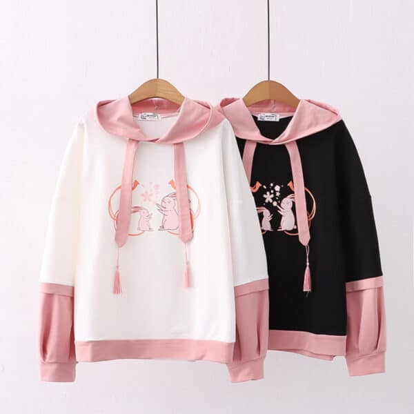 Cute Rabbit Hoodie Pink & White