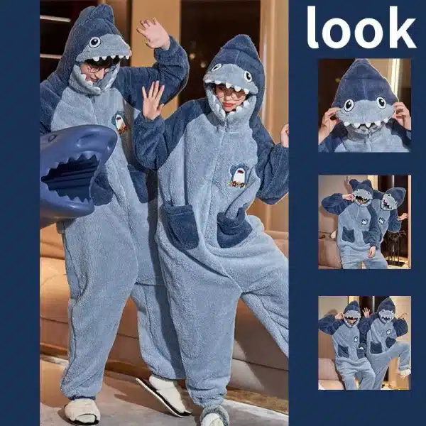 Blue Shark Pajama Onesie with Shark Hood