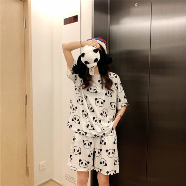 Cute Panda Nightwear Set | Short Sleeved Womens