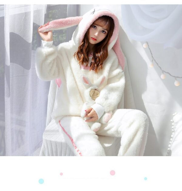 Rabbit One Piece Pajama with Rabbit Ears | White M-2XL