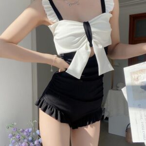 Kawaii Bodysuit One Piece | Black & White Bow and Ruffles