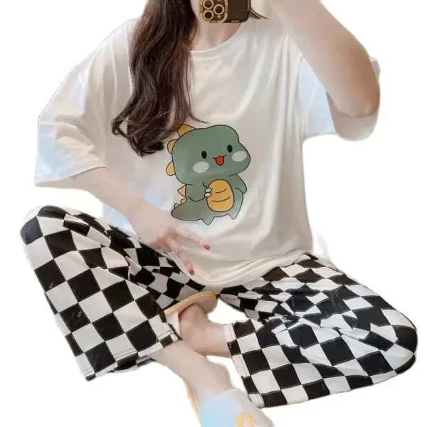 Dino Jammies Cute Cartoon with Plaid Pants