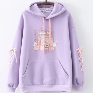 Kawaii Bunny Pullover & Japanese Peach Drink with Hood