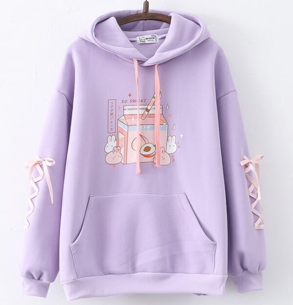 Kawaii Bunny Pullover & Japanese Peach Drink with Hood