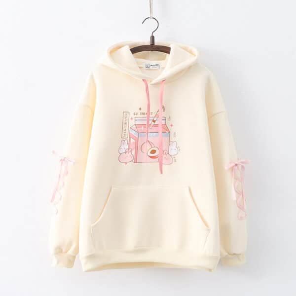 Kawaii Bunny Pullover & Japanese Peach Drink Design with Hood