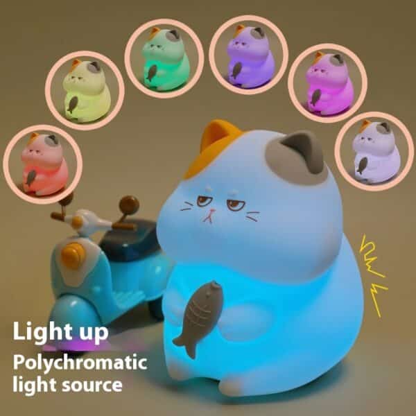 Funny Cartoon Fat Cat Night Light with Fish