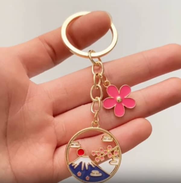 Fuji Mountain Keychain with Sakura! Japan Inspired