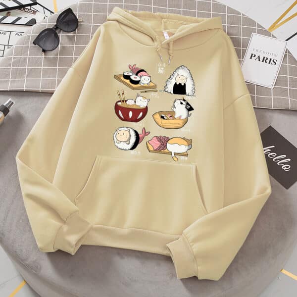 Cute Sushi Hoodie Kawaii Cat Beige (+5 Colors)