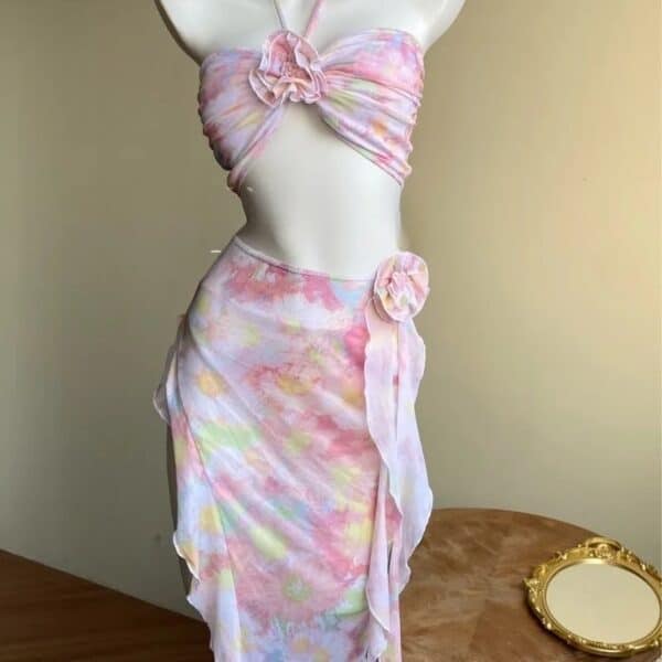 Kawaii Bikini with Long Cover Up Skirt | Ruffled