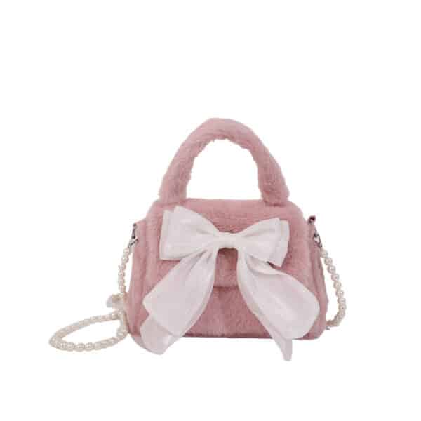 White Plush Handbag | Girly & Cute with Bow