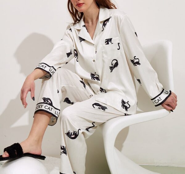 Black Cat Pajama Set Suit Homewear | Long Sleeved