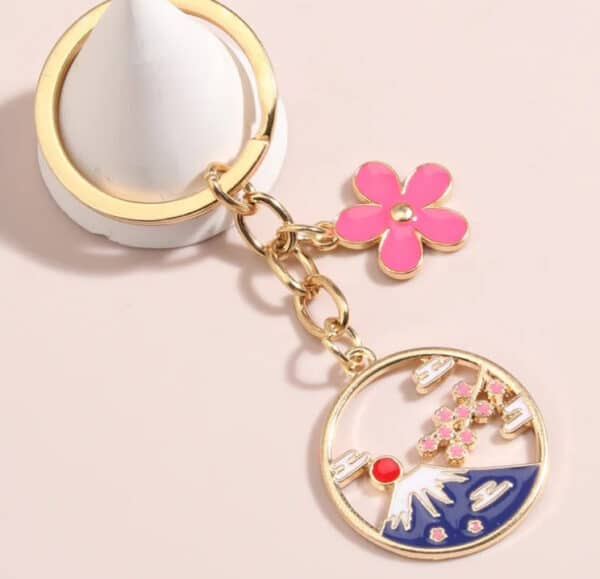 Fuji Mountain Keychain with Sakura! Japan Inspired