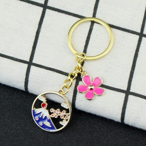 Fuji Mountain Keychain with Sakura! Japan Inspired