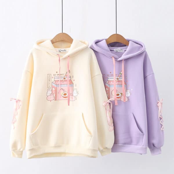 Kawaii Bunny Pullover & Japanese Peach Drink Design with Hood