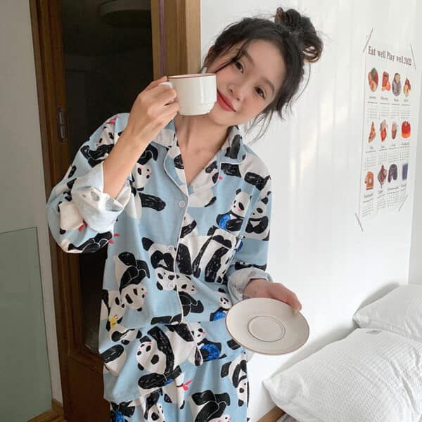 Blue Panda Pajamas Long Womens