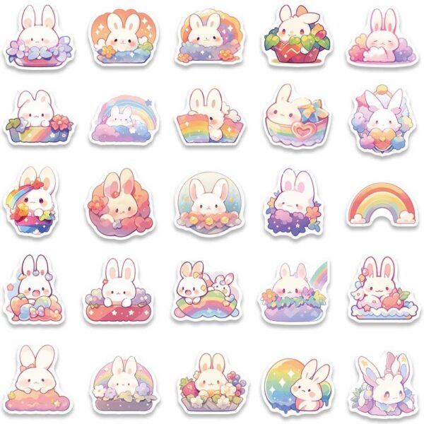 Rainbow Bunny Sticker Pack | Colorful Waterproof 50Pcs