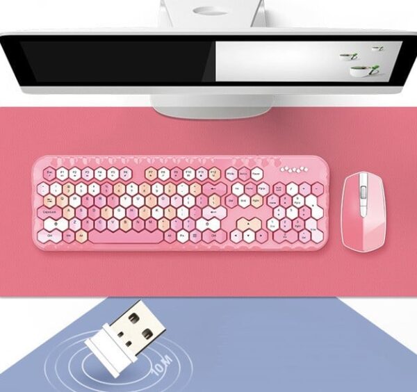 Girly Keyboard And Mouse Set | Wireless Honeycomb Design