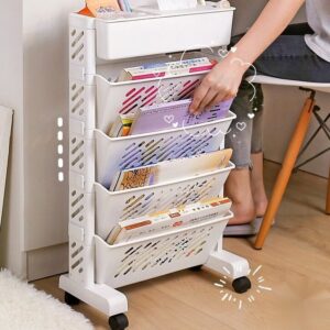 Floor Bookshelf Organizer with Wheels | Portable Bookcase