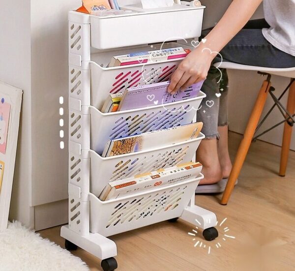 Floor Bookshelf Organizer with Wheels | Portable Bookcase