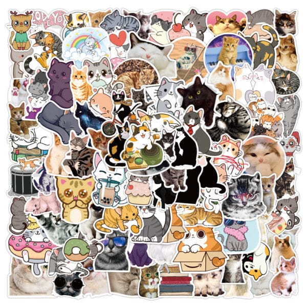 100 Cute Cat Cartoon Doodle Stickers HUGE PACK