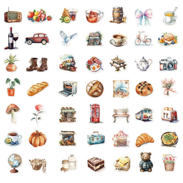 Food & Paris Stickers Pack 50Pcs