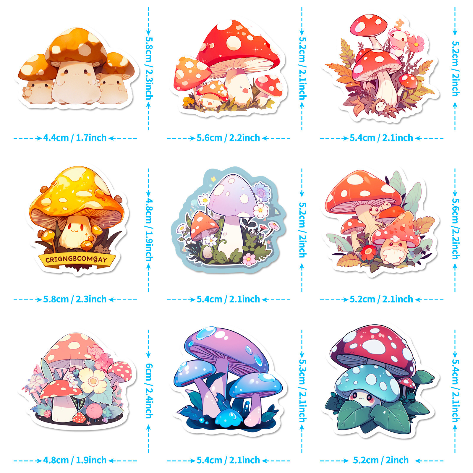 Character Cartoon Mushroom Stickers 50Pcs