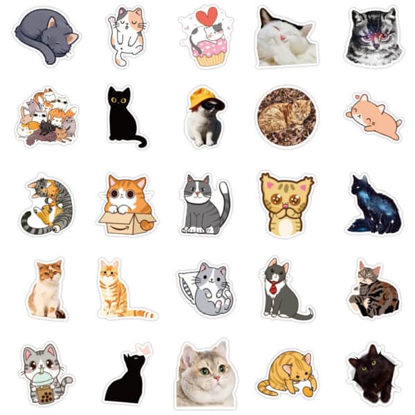 100 Cute Cat Cartoon Doodle Stickers HUGE PACK