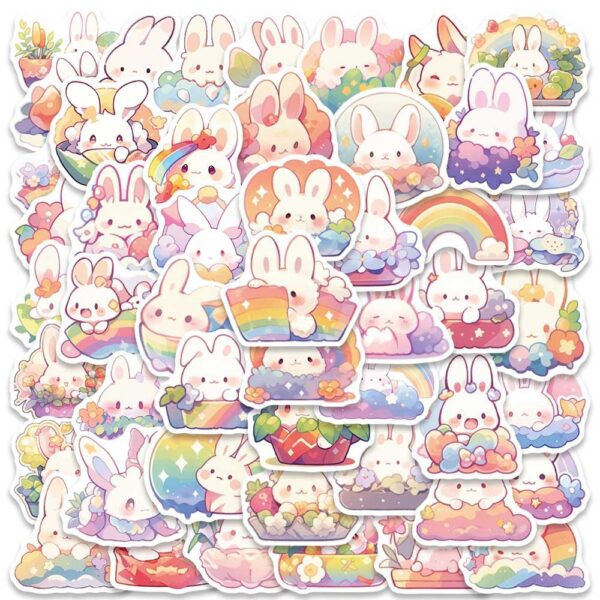 Rainbow Bunny Sticker Pack | Colorful Waterproof 50Pcs