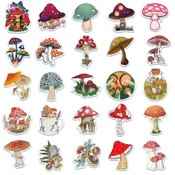 Plant & Mushroom Stickers Set 50Pcs