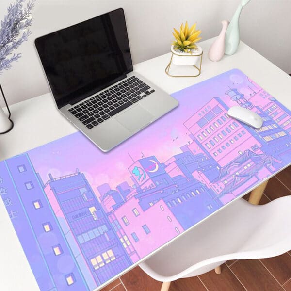 Lofi Desk Mat | Pastel City Illustration