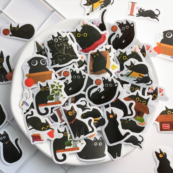 Black Cat Stickers Pack Cute Cartoon 45Pcs