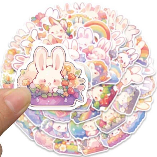 Rainbow Bunny Sticker Pack | Colorful Waterproof 50Pcs